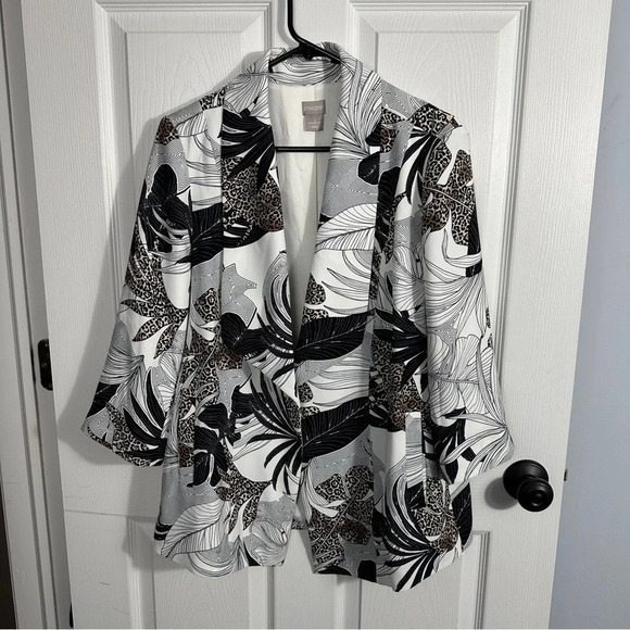 Chico's animal/tropical print open front jacket/cardigan, Chico's size 2 - Picture 1 of 7